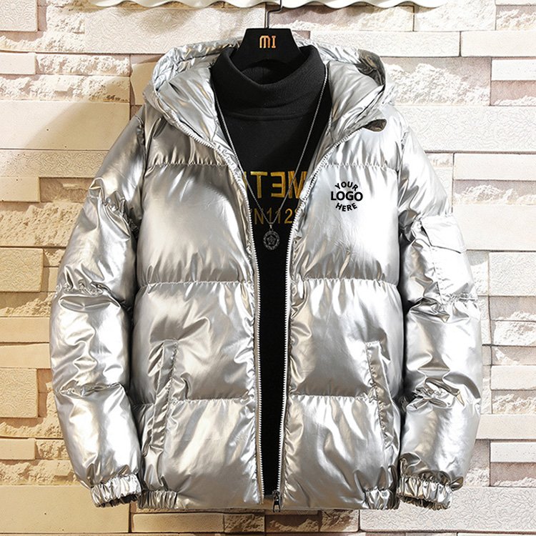 Men's Custom Waterproof Reflective Utility Winter Hot Sales Thick Bubble Coat Shiny Hood Casual Zipper Puffer Jacket for Men