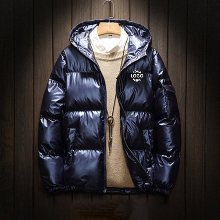 Men's Custom Waterproof Reflective Utility Winter Hot Sales Thick Bubble Coat Shiny Hood Casual Zipper Puffer Jacket for Men