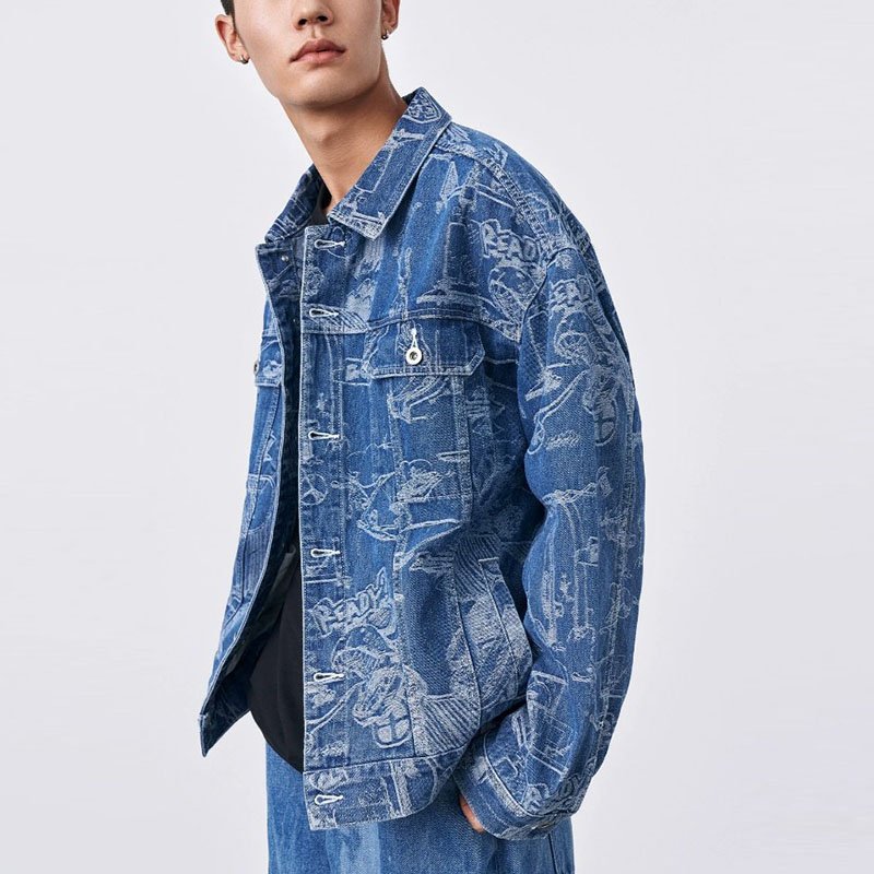 Custom Logo designer denim jean jacket for men clothes all over print jeans and jacket men's jackets