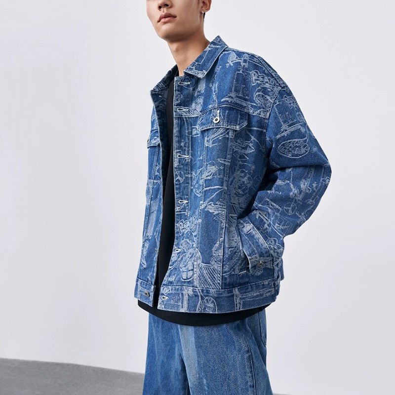 Custom Logo designer denim jean jacket for men clothes all over print jeans and jacket men's jackets
