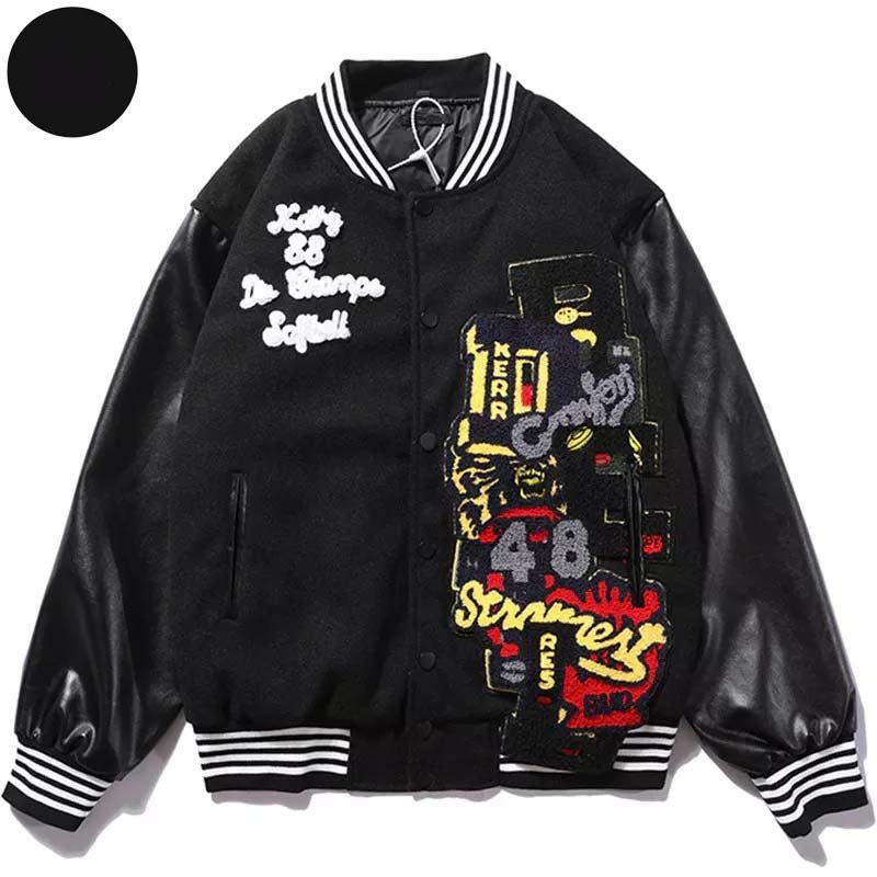 boxy varsity jacket Baseball jacket Music Band Mens Letters Embroidery Patchwork College Jackets