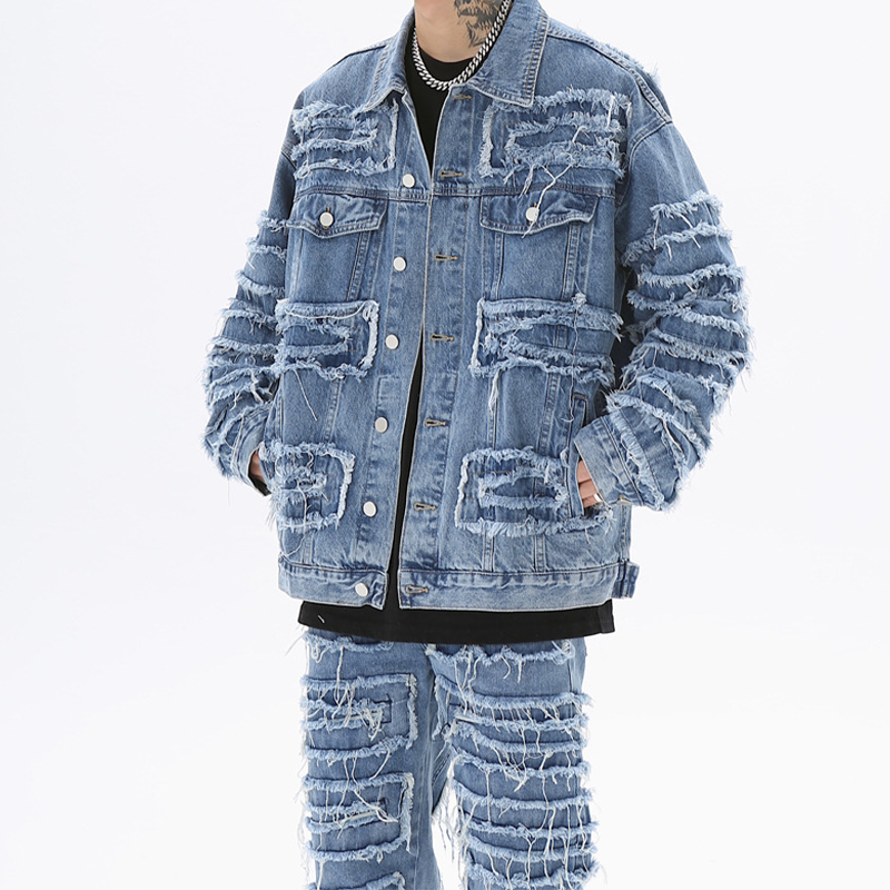 Custom High Quality Streetwear Men Blank Long Sleeve Wash Denim Coat Vintage Distressed Ripped Jackets For Men