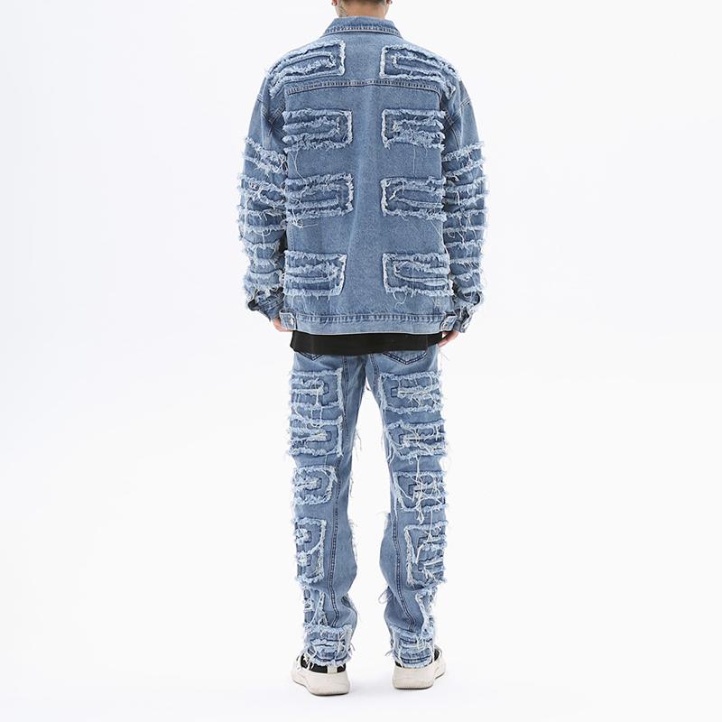 Custom High Quality Streetwear Men Blank Long Sleeve Wash Denim Coat Vintage Distressed Ripped Jackets For Men