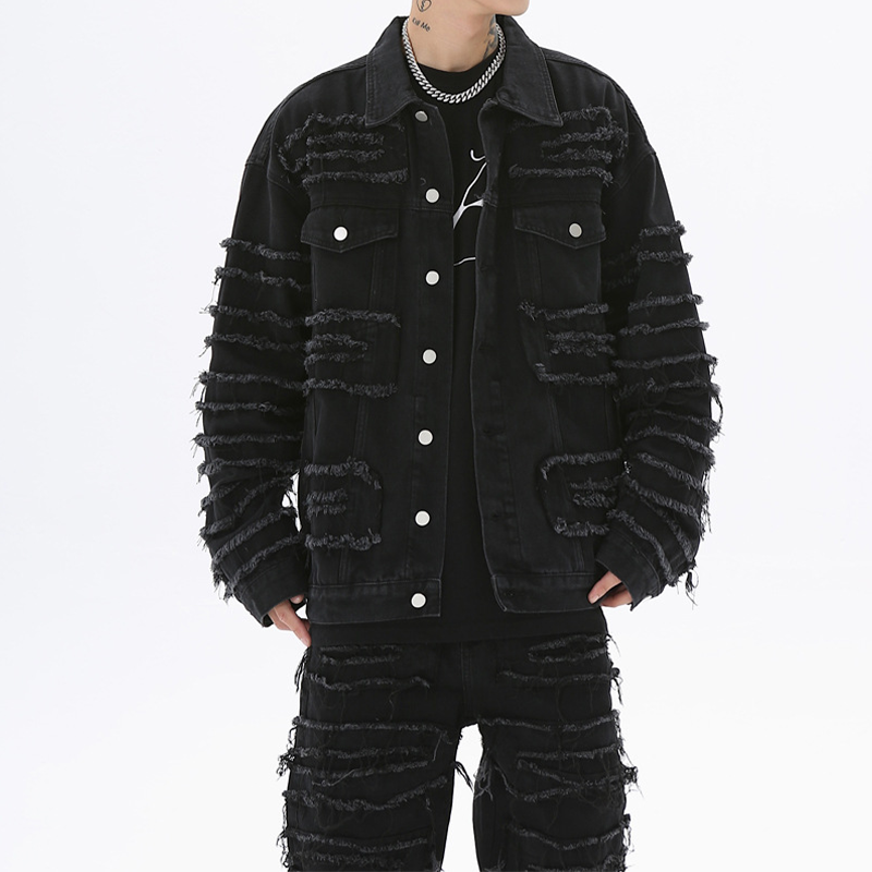 Custom High Quality Streetwear Men Blank Long Sleeve Wash Denim Coat Vintage Distressed Ripped Jackets For Men