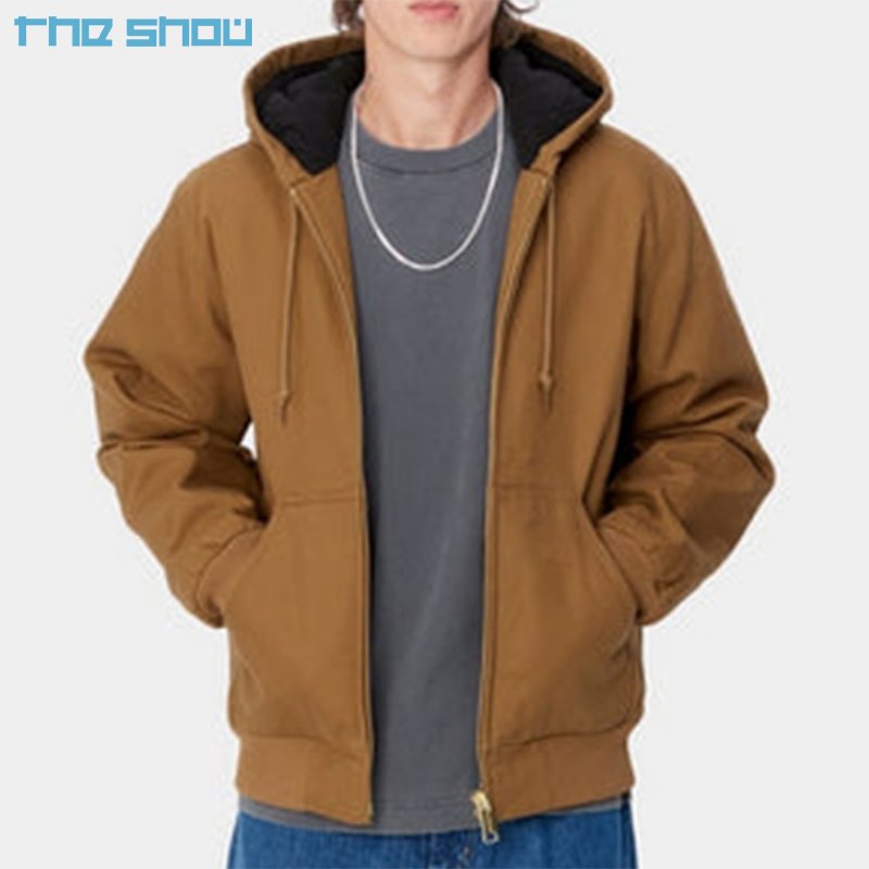 Custom 100% Cotton Duck Canvas Work Jacket With Lined Worker Oversized Heavy Weight Track Jacket Zip Up Hoodies Jacket Men