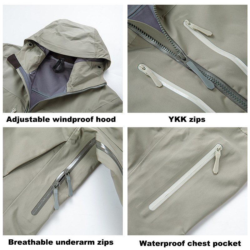 Wholesale Unisex 3L Waterproof All-Weather Hard Shell Jackets High Performance Summer Outdoor Rain Coat with Zipper Closure