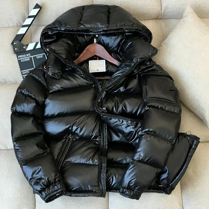 Fashion goose down feather shiny bubble men's puffer jacket