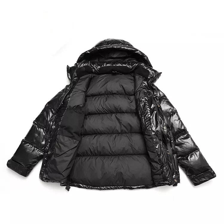 Fashion goose down feather shiny bubble men's puffer jacket