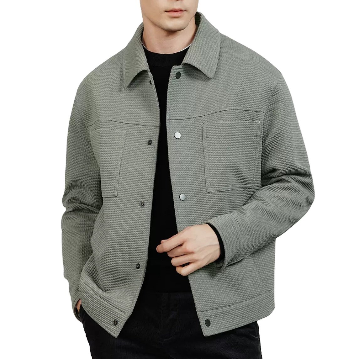 2024 Autumn new simple style men's jacket multi-pocket lapel Turn down collar casual jacket for men