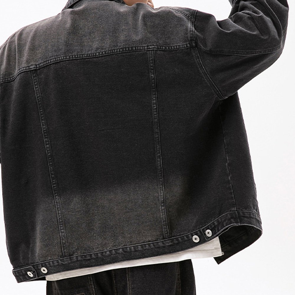 Hot Sale Autumn And Spring Plus Size Men's Denim Jacket Turn Down Collar Pocket Loose Jacket Distressed Vintage washed jacket