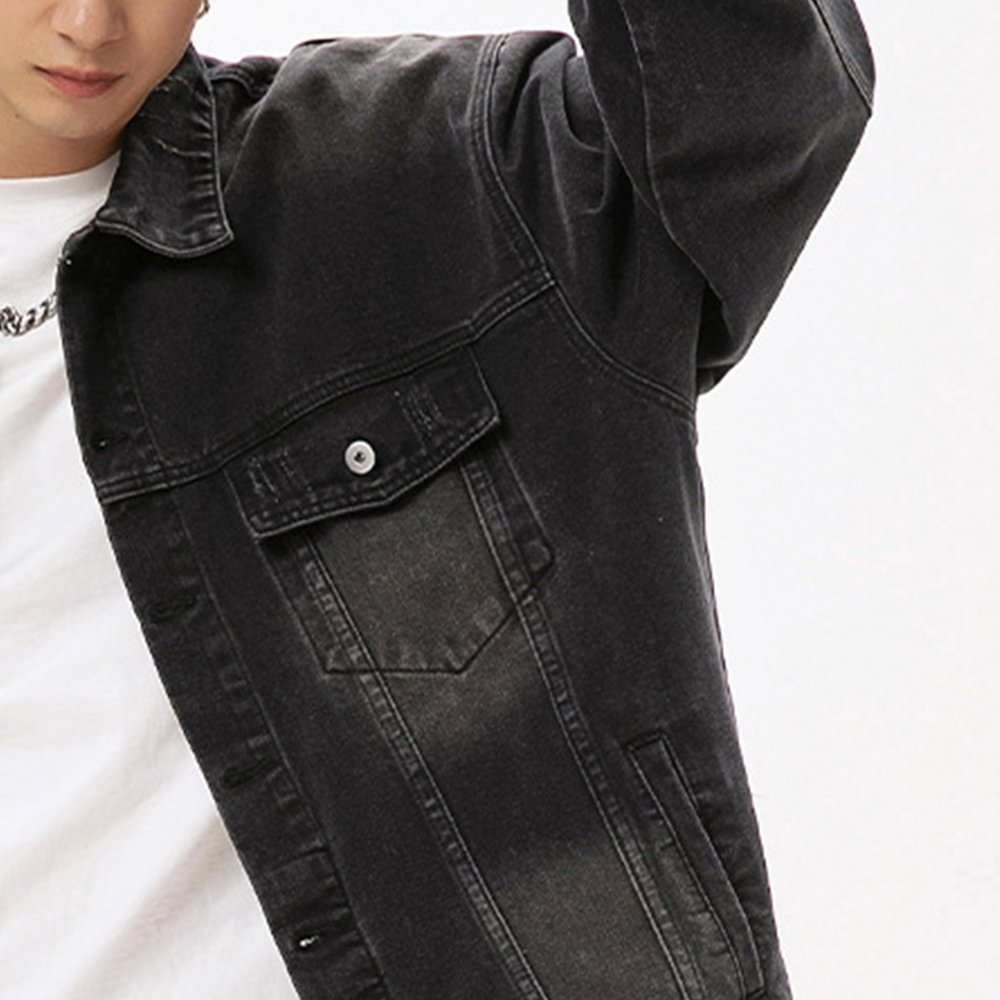 Hot Sale Autumn And Spring Plus Size Men's Denim Jacket Turn Down Collar Pocket Loose Jacket Distressed Vintage washed jacket