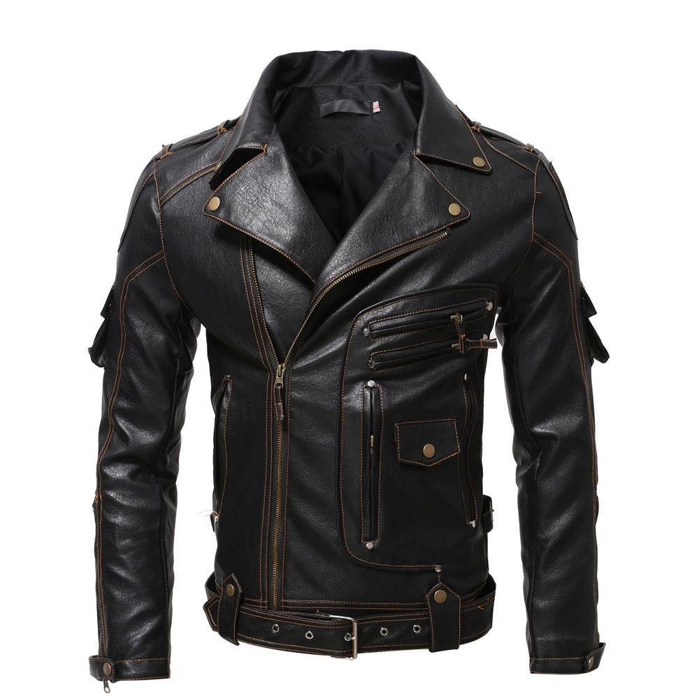New style men irregular zipper motorcycle leather jacket plus size top quality waterproof windproof genuine leather jacket coat