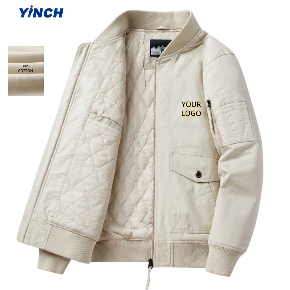 LAYENNE Autumn Winter Men's Jackets Multi-Pocket Cotton Windbreaker Overcoat onion quilted lining Stand-Up Collar Slim Coat