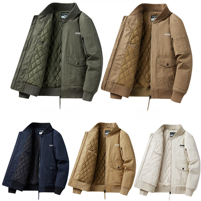 LAYENNE Autumn Winter Men's Jackets Multi-Pocket Cotton Windbreaker Overcoat onion quilted lining Stand-Up Collar Slim Coat