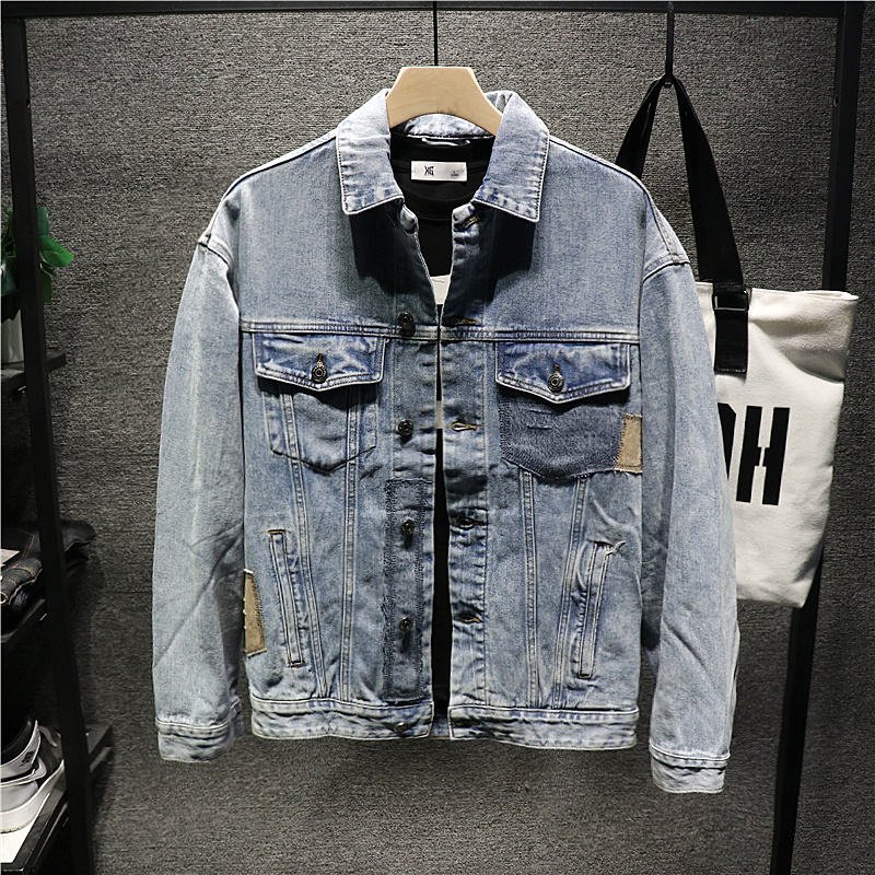 2023 custom high quality fashion fall casual vintage ripped blue man men's jackets denim mens jean jacket