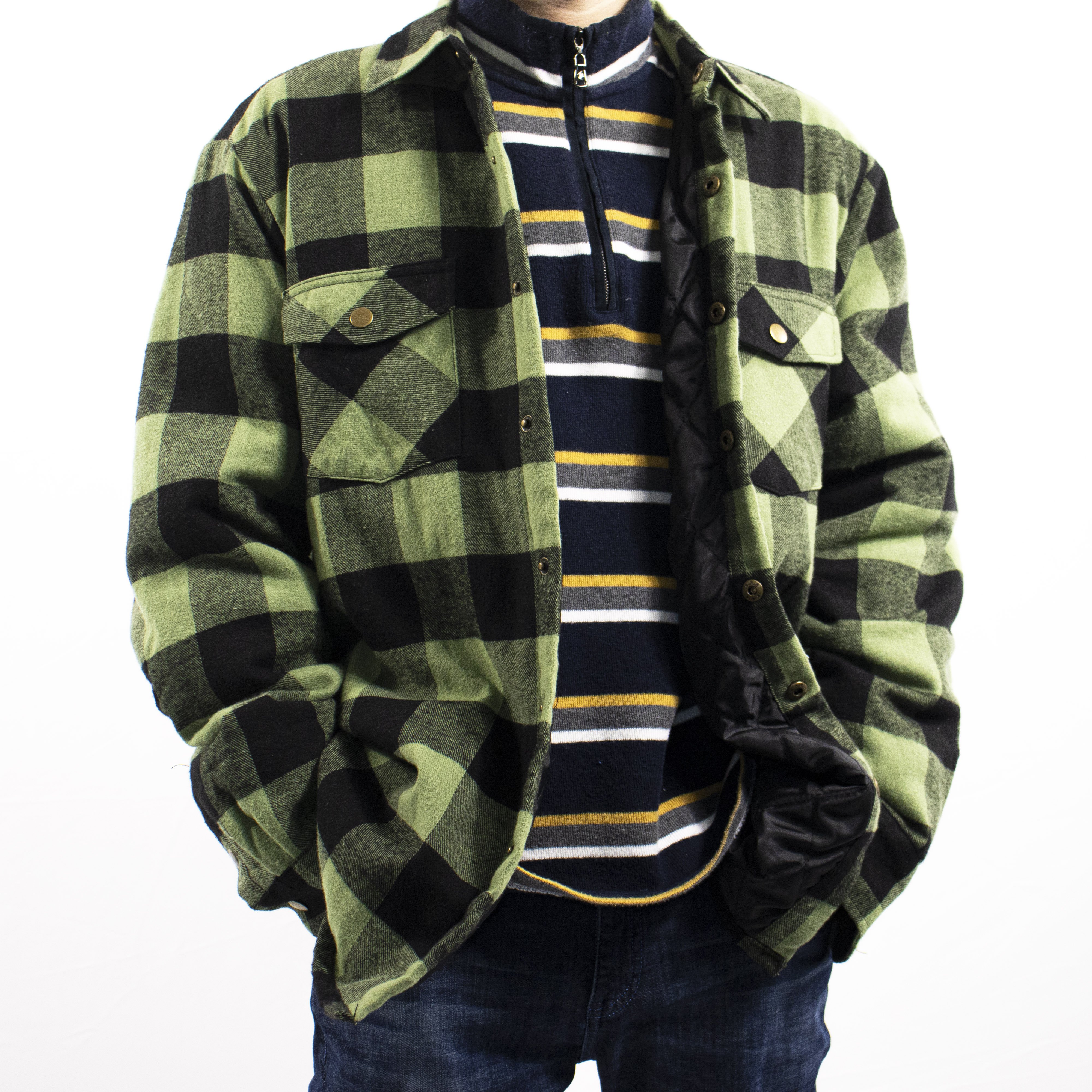 Vintage High Quality Men's Sherpa Flannel Shirt Jacket Big Size Plaid Heavy Lined Flannel Shirt Jacket For Men