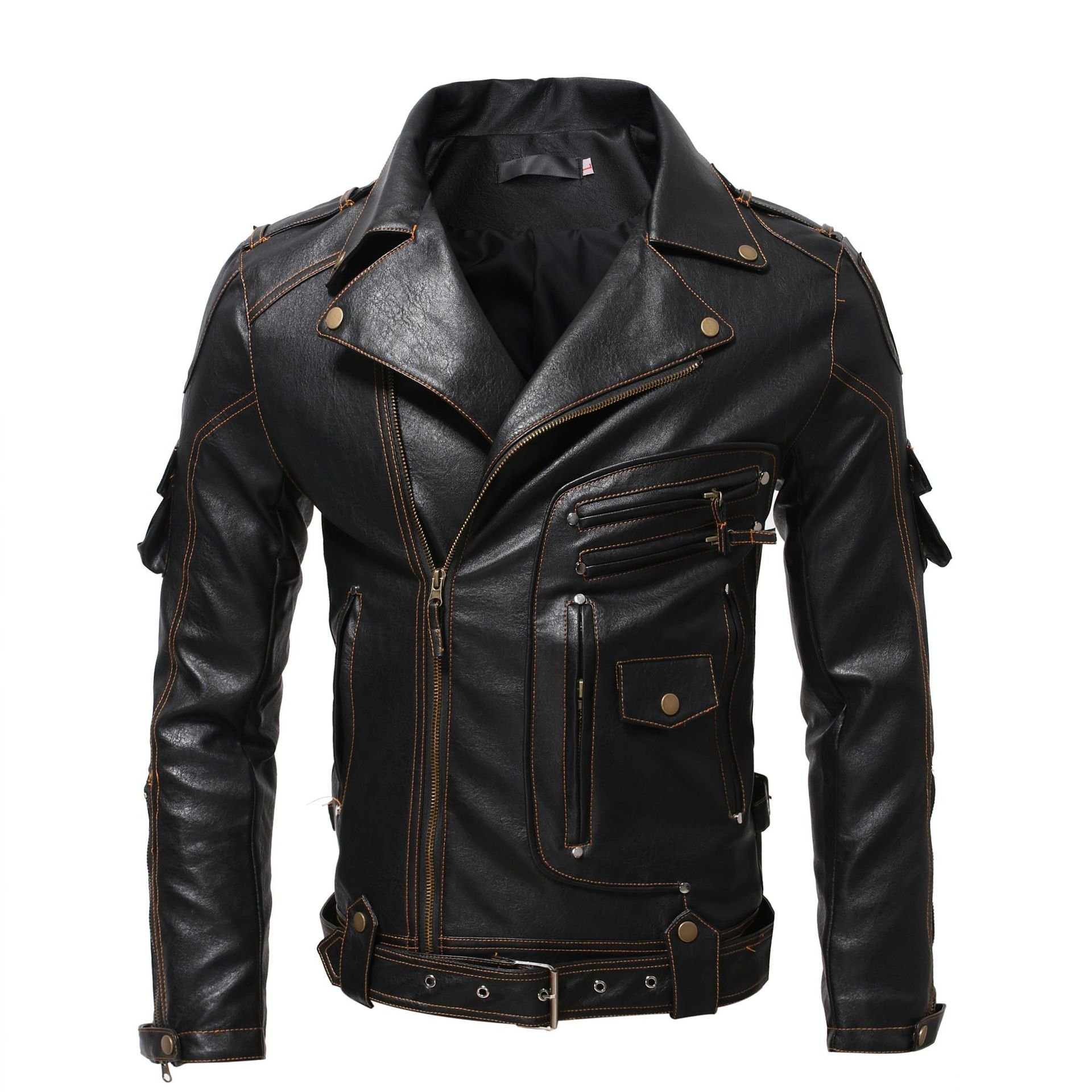 Liu Ming Fashion Winter Men Casual Pu Leather Slim Pocket Zipper Jacket Plus Size Coats