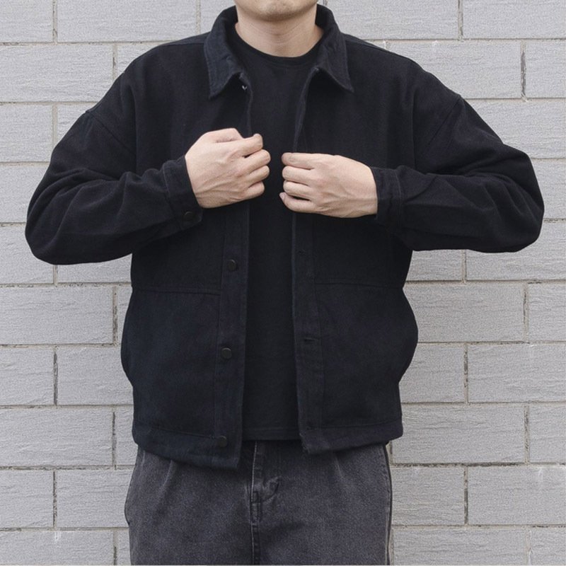 Wholesale custom high quality autumn thin men's denim jacket black simple loose tooling men's jacket