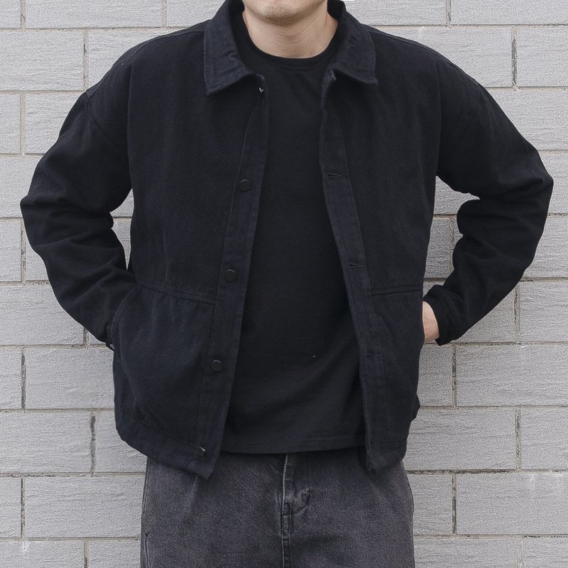 Wholesale custom high quality autumn thin men's denim jacket black simple loose tooling men's jacket