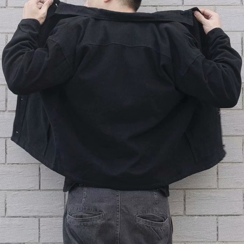 Wholesale custom high quality autumn thin men's denim jacket black simple loose tooling men's jacket
