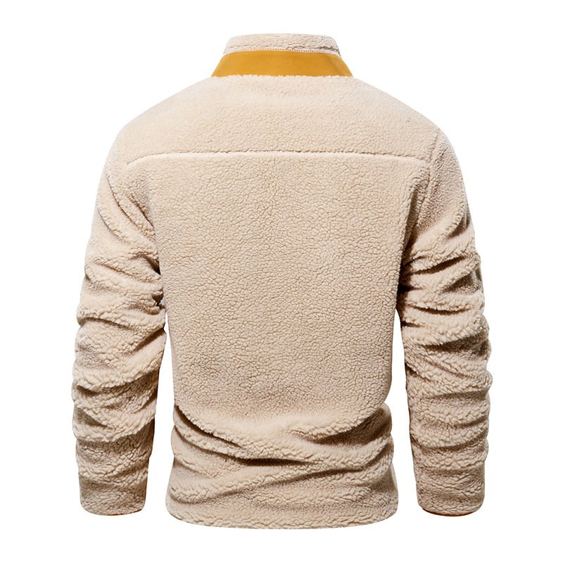 Factory Wholesale 2021 Full Zipper Stand Collar Casual Outdoor Lamb Fleece Jacket Pocket Windproof Warm Men's Windbreaker Jacket