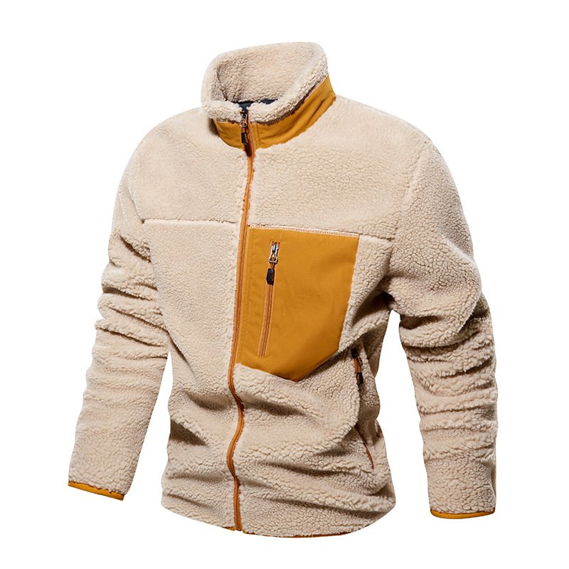 Factory Wholesale 2021 Full Zipper Stand Collar Casual Outdoor Lamb Fleece Jacket Pocket Windproof Warm Men's Windbreaker Jacket