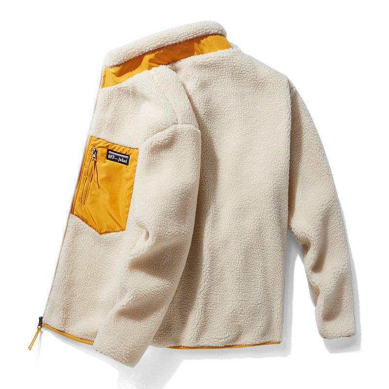 Factory Wholesale 2021 Full Zipper Stand Collar Casual Outdoor Lamb Fleece Jacket Pocket Windproof Warm Men's Windbreaker Jacket