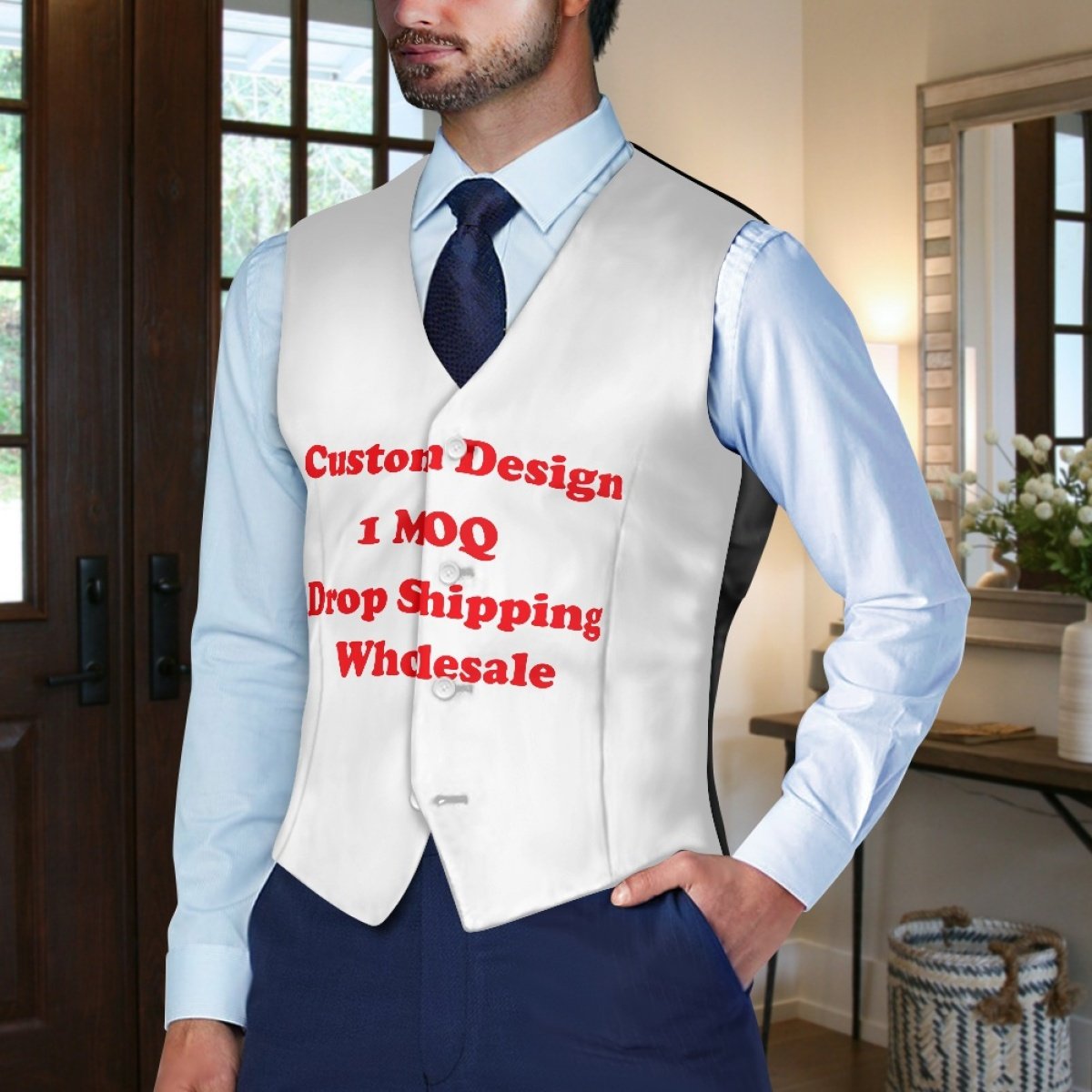 Hot Sale Wholesale Low Price Low Moq Custom Slim Fit Exquisite Business Men's Suit Vest Jacket Print On Demand Men's Jackets