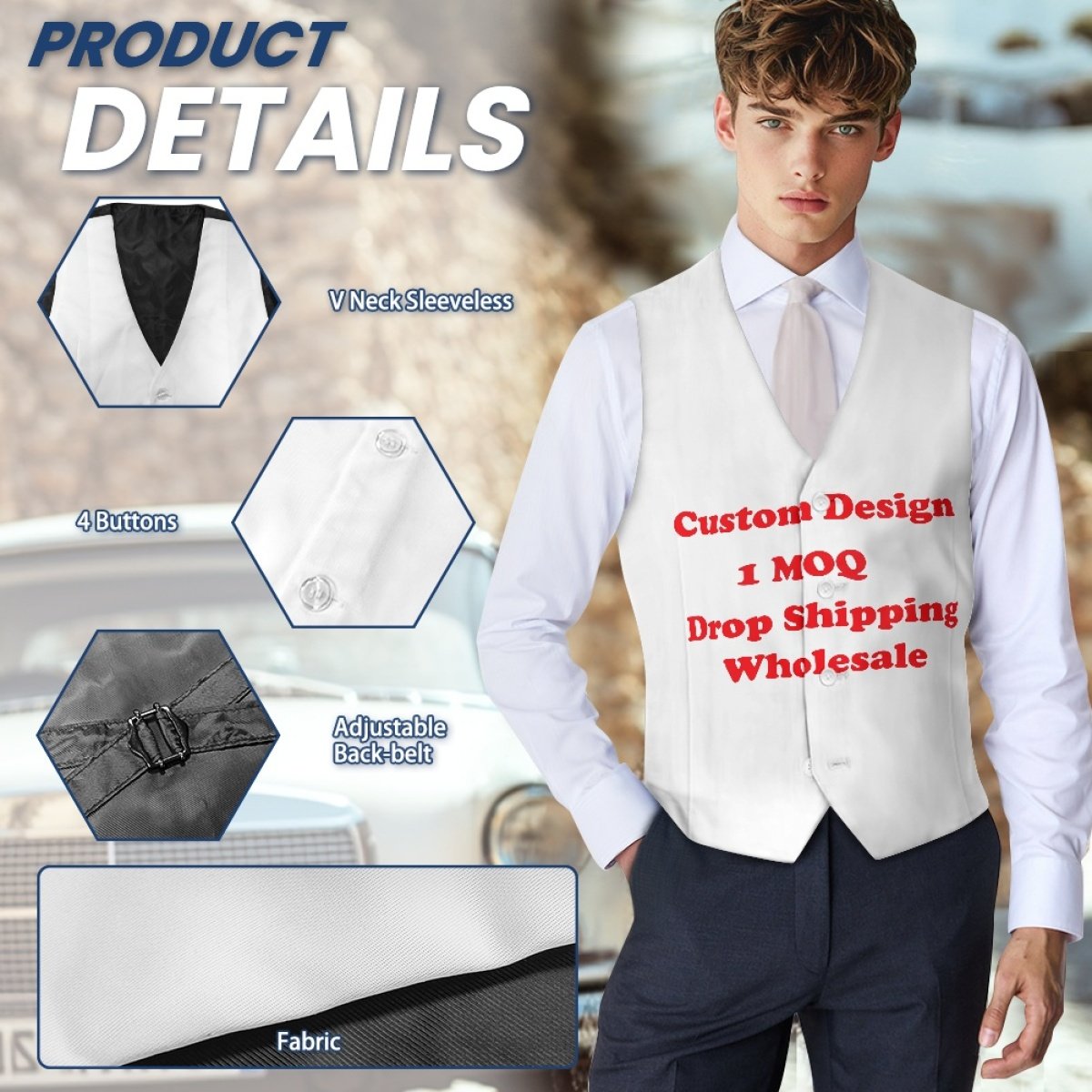 Hot Sale Wholesale Low Price Low Moq Custom Slim Fit Exquisite Business Men's Suit Vest Jacket Print On Demand Men's Jackets