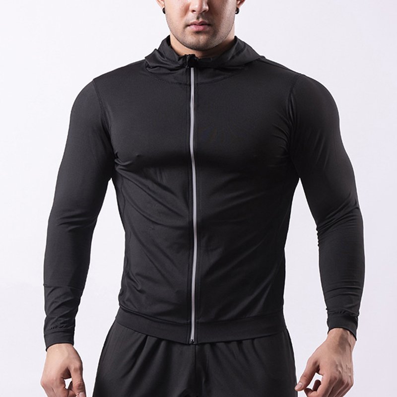 Custom black hooded sport coat men's fleece warm high elastic quick-drying basketball training running fitness wear
