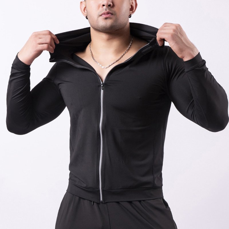 Custom black hooded sport coat men's fleece warm high elastic quick-drying basketball training running fitness wear