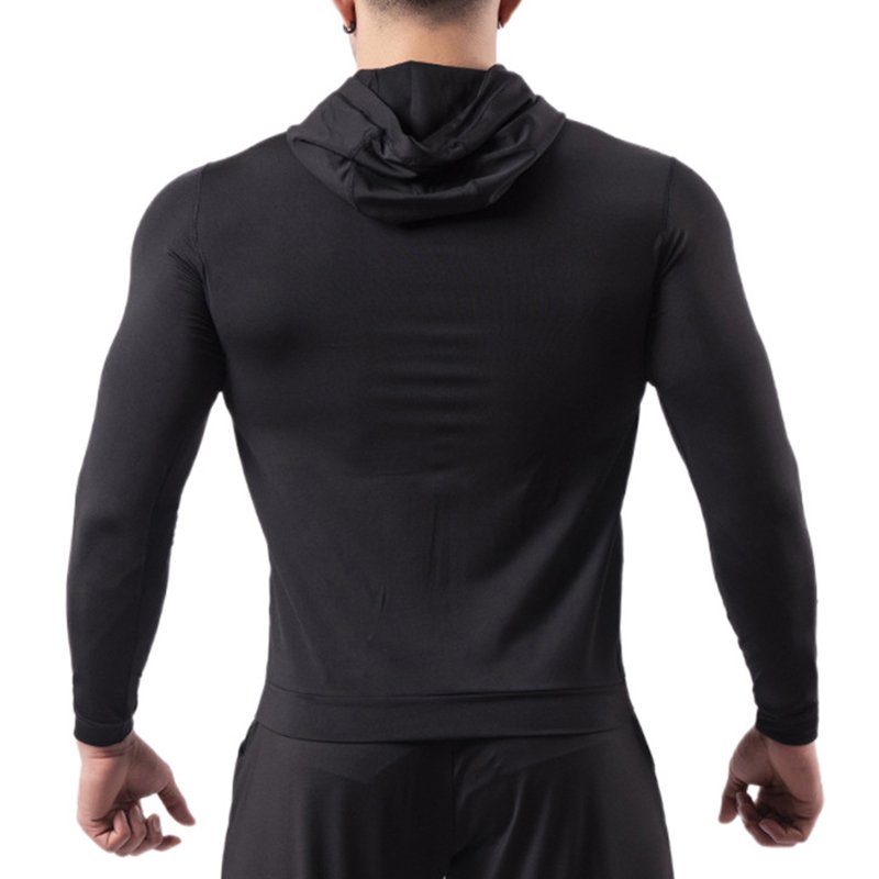 Custom black hooded sport coat men's fleece warm high elastic quick-drying basketball training running fitness wear