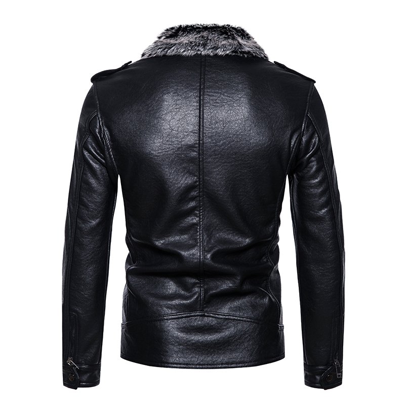 Custom Wool Collar Windbreaker Add Plush Thickened Lapel Leather Jacket Men Winter Handsome Warm Cotton-Padded Men's Jackets