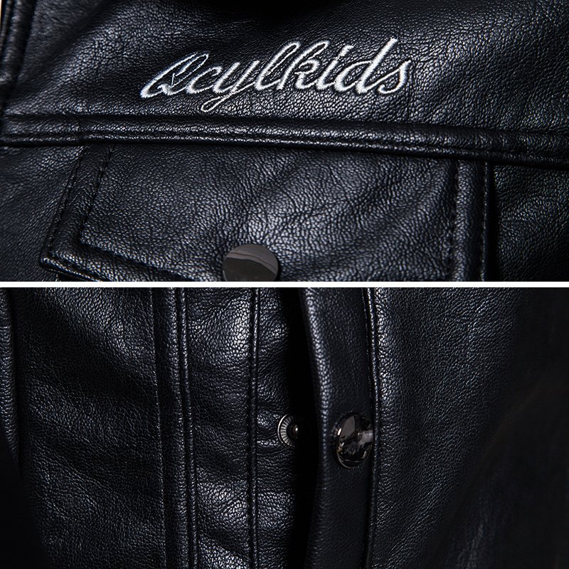 Custom Wool Collar Windbreaker Add Plush Thickened Lapel Leather Jacket Men Winter Handsome Warm Cotton-Padded Men's Jackets