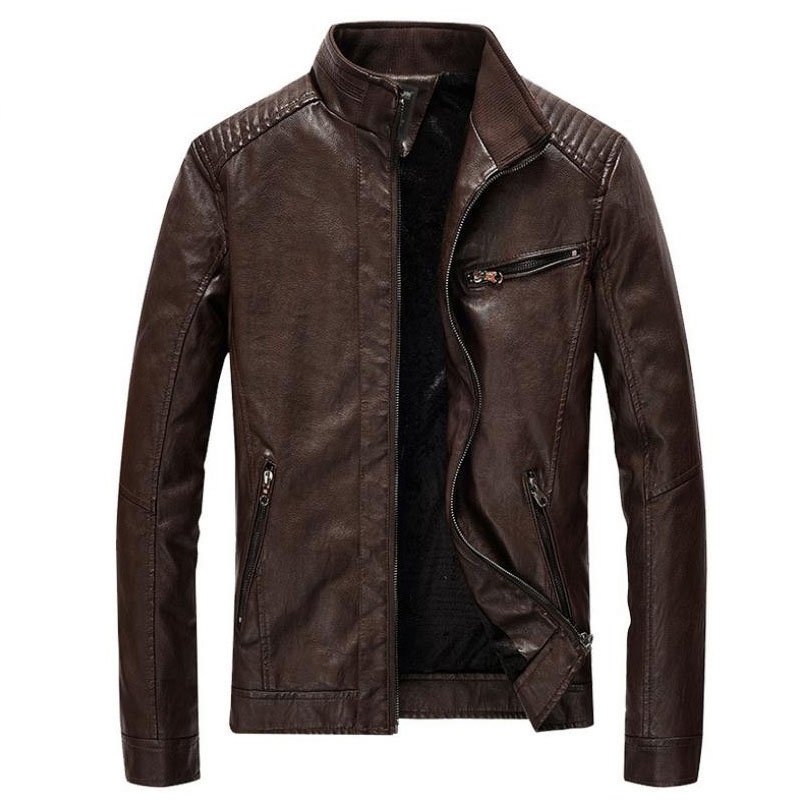 Men's High Quality PU Leather Jackets with Long Sleeves and Zipper Pockets Fur Style for Winter Sports Wearing New Condition