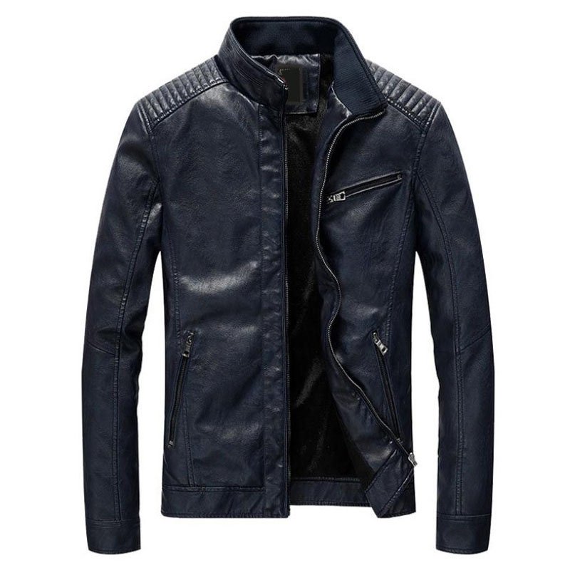 Men's High Quality PU Leather Jackets with Long Sleeves and Zipper Pockets Fur Style for Winter Sports Wearing New Condition