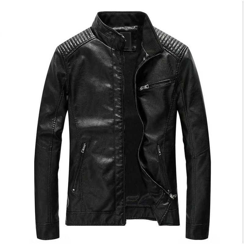 Men's High Quality PU Leather Jackets with Long Sleeves and Zipper Pockets Fur Style for Winter Sports Wearing New Condition