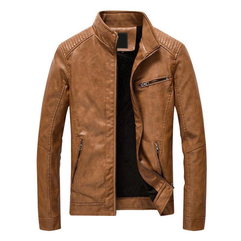 Men's High Quality PU Leather Jackets with Long Sleeves and Zipper Pockets Fur Style for Winter Sports Wearing New Condition