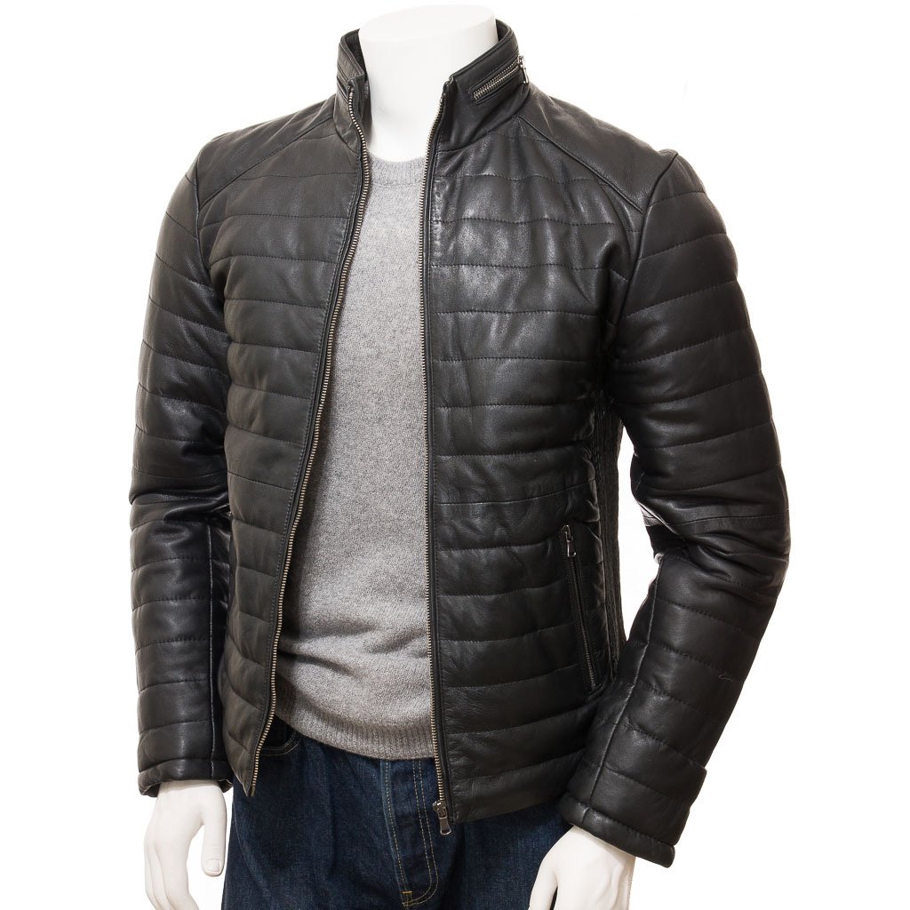 Motorcycle Fashion Embroidery Leather Jacket Black Men's Leather Jacket Customized puffer style fashion leather jacket