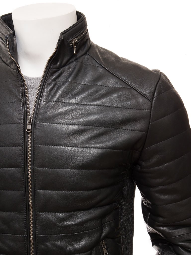 Motorcycle Fashion Embroidery Leather Jacket Black Men's Leather Jacket Customized puffer style fashion leather jacket
