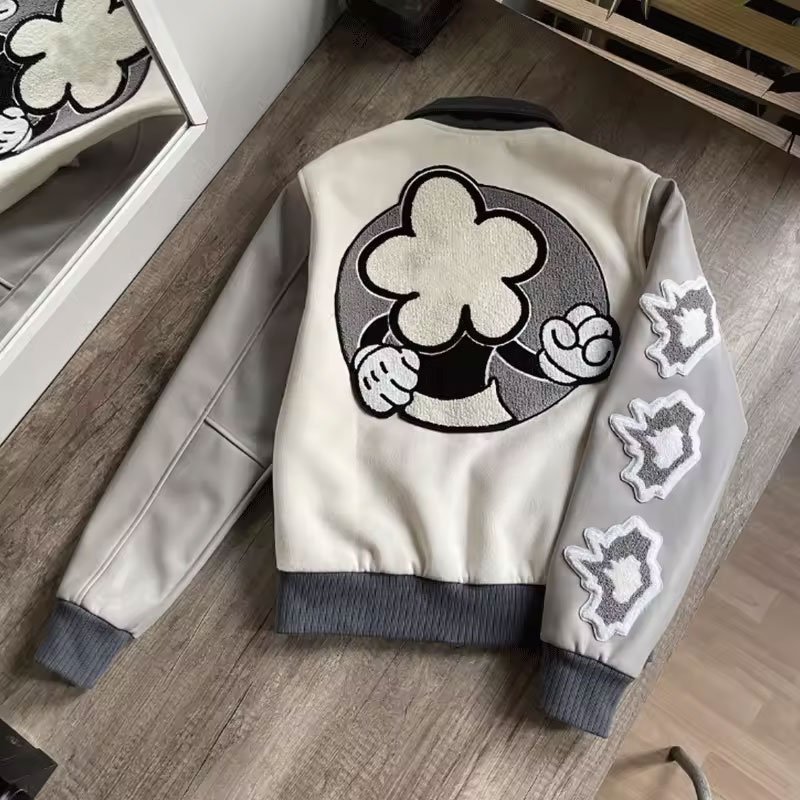 Wholesale Streetwear Embroidery Logo Jacket Custom Heavyweght Leather Sleeve Single Breasted Baseball Varsity Jacket