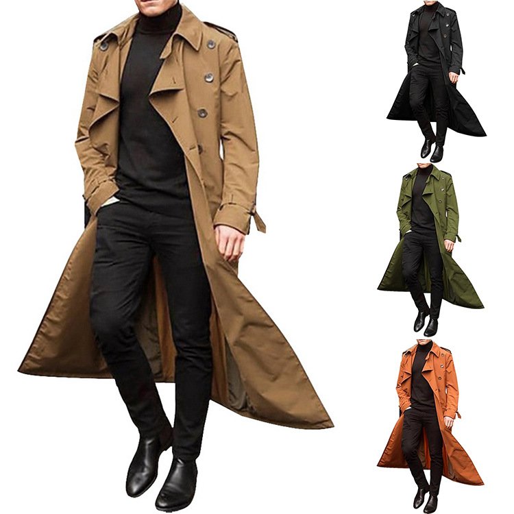 Wholesale Fashion Autumn Winter Men's Trench Coat Long Jacket Casual Long Coats Mens