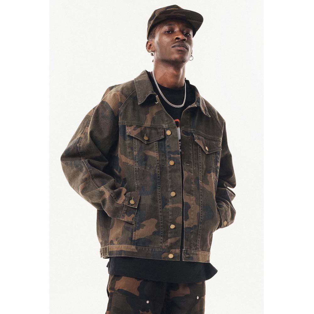 Fashionable denim plus size men's jackets stand collar mens varsity jackets camouflage button mens suit jackets