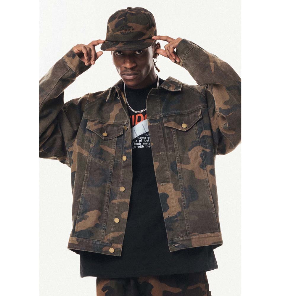 Fashionable denim plus size men's jackets stand collar mens varsity jackets camouflage button mens suit jackets