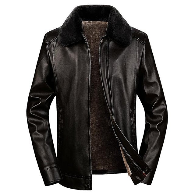 High quality men's casual stand collar zip up long sleeve solid color original leather fashion jacket
