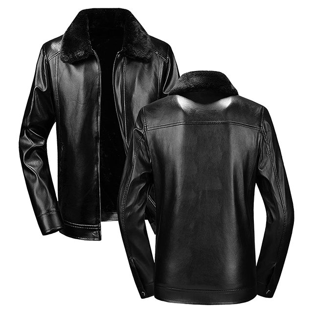 High quality men's casual stand collar zip up long sleeve solid color original leather fashion jacket
