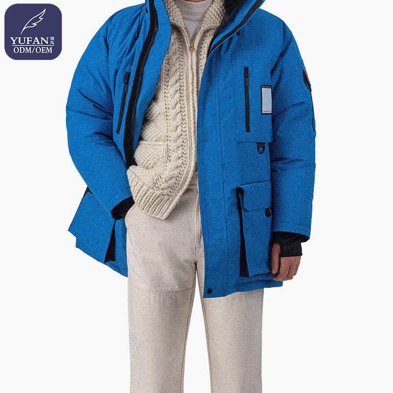 Yufan Custom 2023 Royal Blue Hooded Parka Men's Outdoor Sports Down Jacket Waterproof Windproof Down Parka