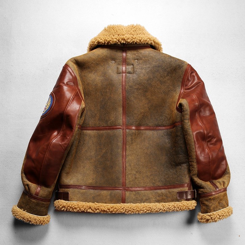 Wholesale High Quality Aviator Bomber Men's Fur Coat Winter Mens Brown Splicing Shearling Plus Size Genuine Leather Jackets
