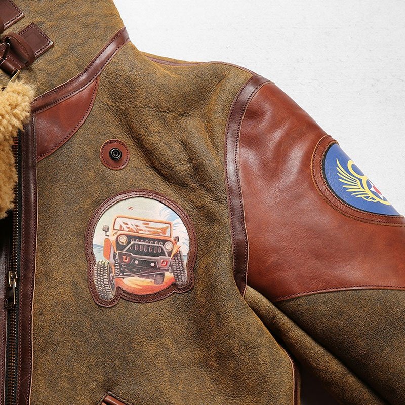 Wholesale High Quality Aviator Bomber Men's Fur Coat Winter Mens Brown Splicing Shearling Plus Size Genuine Leather Jackets