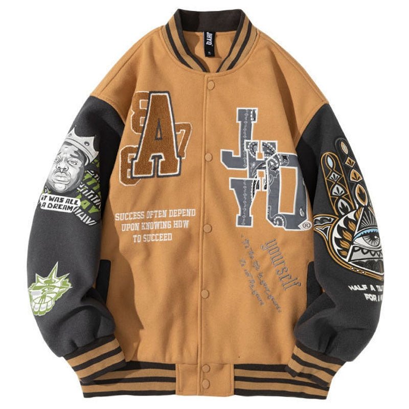 New Arrivals High Street Eyeball Letter Long Sleeves Plus Size Men'S Jackets For Varsity
